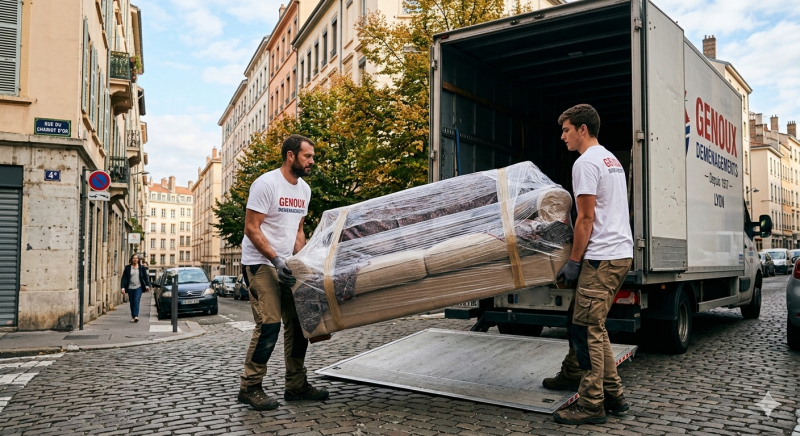 Entreprise déménagement Lyon 69004 pour déménagement dans l'intégralité d'un appartement T3 dans une rue étroite accès difficile 