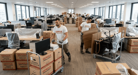 Notre zone d'activité pour ce service Déménageur avec prestation sur mesure pour transfert de bureau avec démontage informatique matériel administratif et cartons adaptés aux archives à